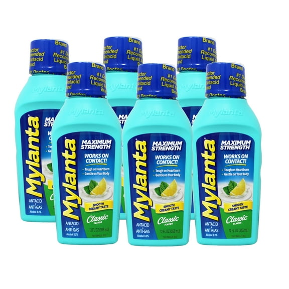 Mylanta Maximum Strength Antacid and Anti-Gas, Classic Flavor, Fast Relief for Heartburn and Gas, 12 Fl oz (Pack of 6)