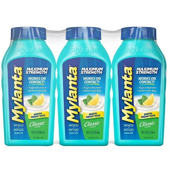 Mylanta Antacid and Anti-Gas, Maximum Strength Formula for Heartburn and Gas Relief, 3 Pack, Classic Flavor, 10 Fluid Ounce