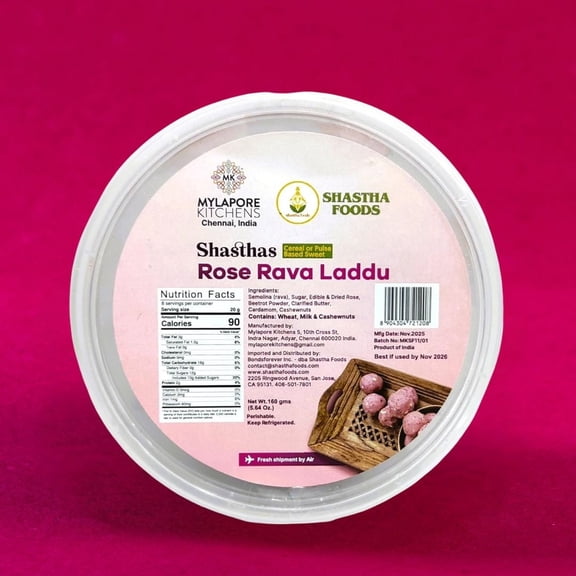 Mylapore Kitchen Rose Rava Laddu, 640g (pack of 4), Soy-Free, Preservative-Free