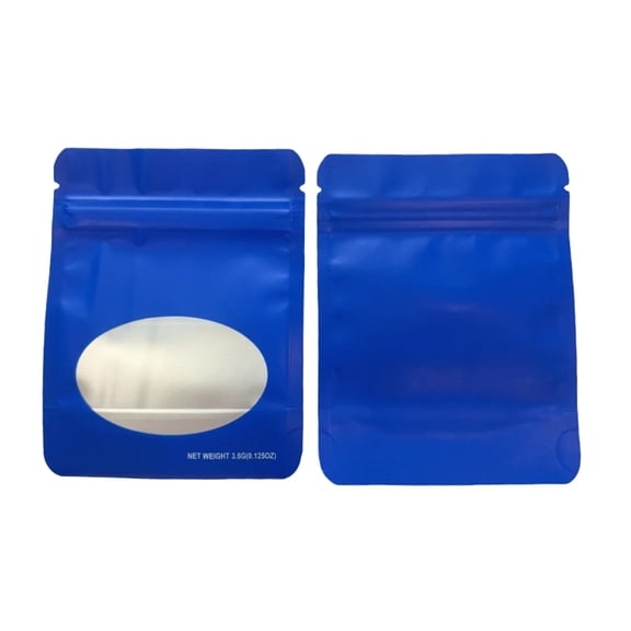 Mylar Bags Depot 3.5g Solid Mylar Bags with Circle Window, Heat Sealable Moisture-Proof Storage Bags for Retail, Wholesale, and Small Business Packaging - 50 Pack (Blue)