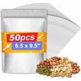 thumbnail image 1 of Mylar Bags for Food Storage, 50 Pack 6.5" X 9.5" Foil Bags, Reusable Food Storage Bag, Freshie Bag, Stand-Up Zipper Pouches Resealable for Long Term Storage (50pcs), 1 of 7
