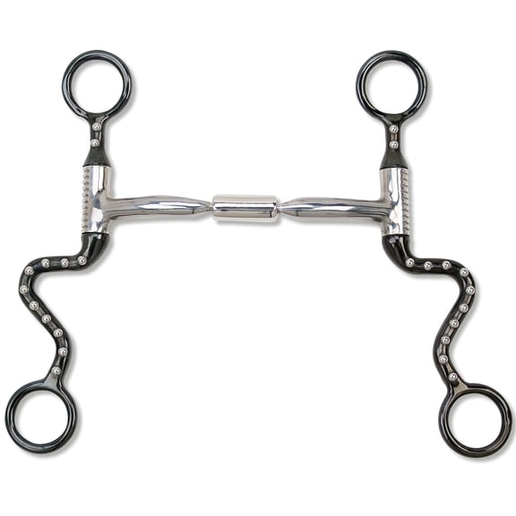 Myler Black Steel Seven Shank 5" Comfort Snaffle Wide Barrel MB 02 Bit - Sweet Iron & Copper Inlay