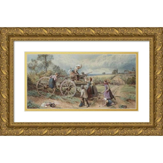 Myles Birket Foster 24x14 Gold Ornate Framed and Double Matted Museum Art Print Titled - Who's to Be King of the Castle