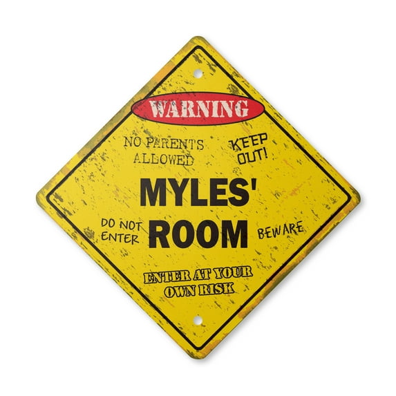 Myles' Room Sign Vintage Crossing Zone Xing | Indoor/Outdoor Plastic | 12" Tall rustic kids bedroom decor door children's name boy girl
