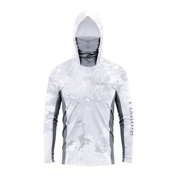Myliigor Long Sleeve Fishing Shirts Mask & Hoodie For Men Sun Protective Hiking Active Shirt L