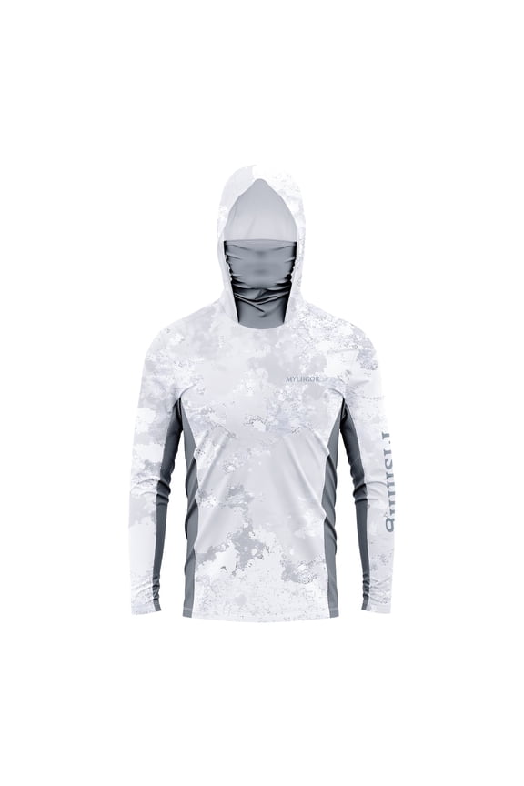 Long Sleeve Fishing Shirts Mask & Hoodie For Men Sun Protective Hiking Active Shirt L