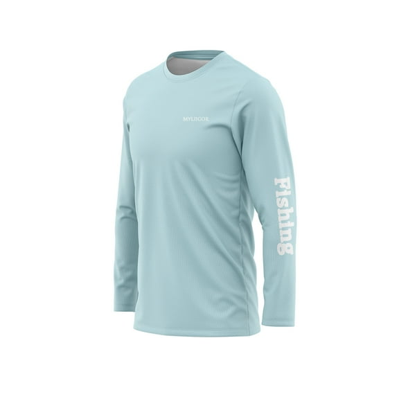 Myliigor Men's Long Sleeve 50  Uv protection Fishing Shirts Uv Polyester Performance Fishing Shirts Quick Dry Fishing t Shirts Sizes:S-3XL,Sky Blue