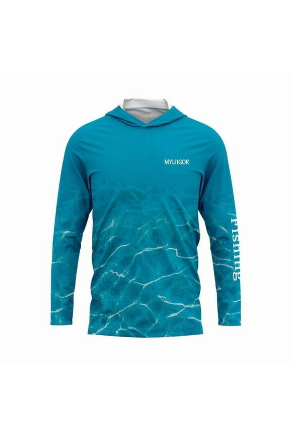 Upf 50 Lightweight Sun Blocking Water Sports Fishing Shirts Fast Dry Youth Mens Long Sleeve Hooded t Shirt Teal Aquamarine S-3XL