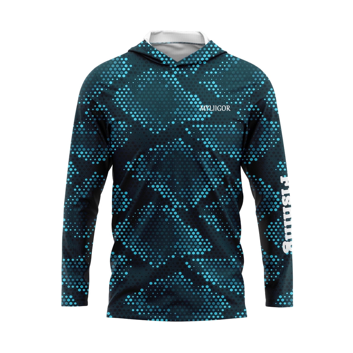 Myliigor Upf 50 Lightweight Sun Blocking Water Sports Mens Fishing Shirts Fast Dry Long Sleeve Hooded T-Shirt Blue L