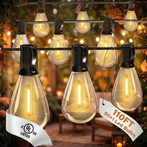 Mylorn 110FT LED Outdoor String Lights, 50+2 S14 Shatterproof Bulbs, 2FT Spacing, 2700K Dimmable Warm White, IP65 Waterproof, Connectable Patio Garden Porch Deck Decor