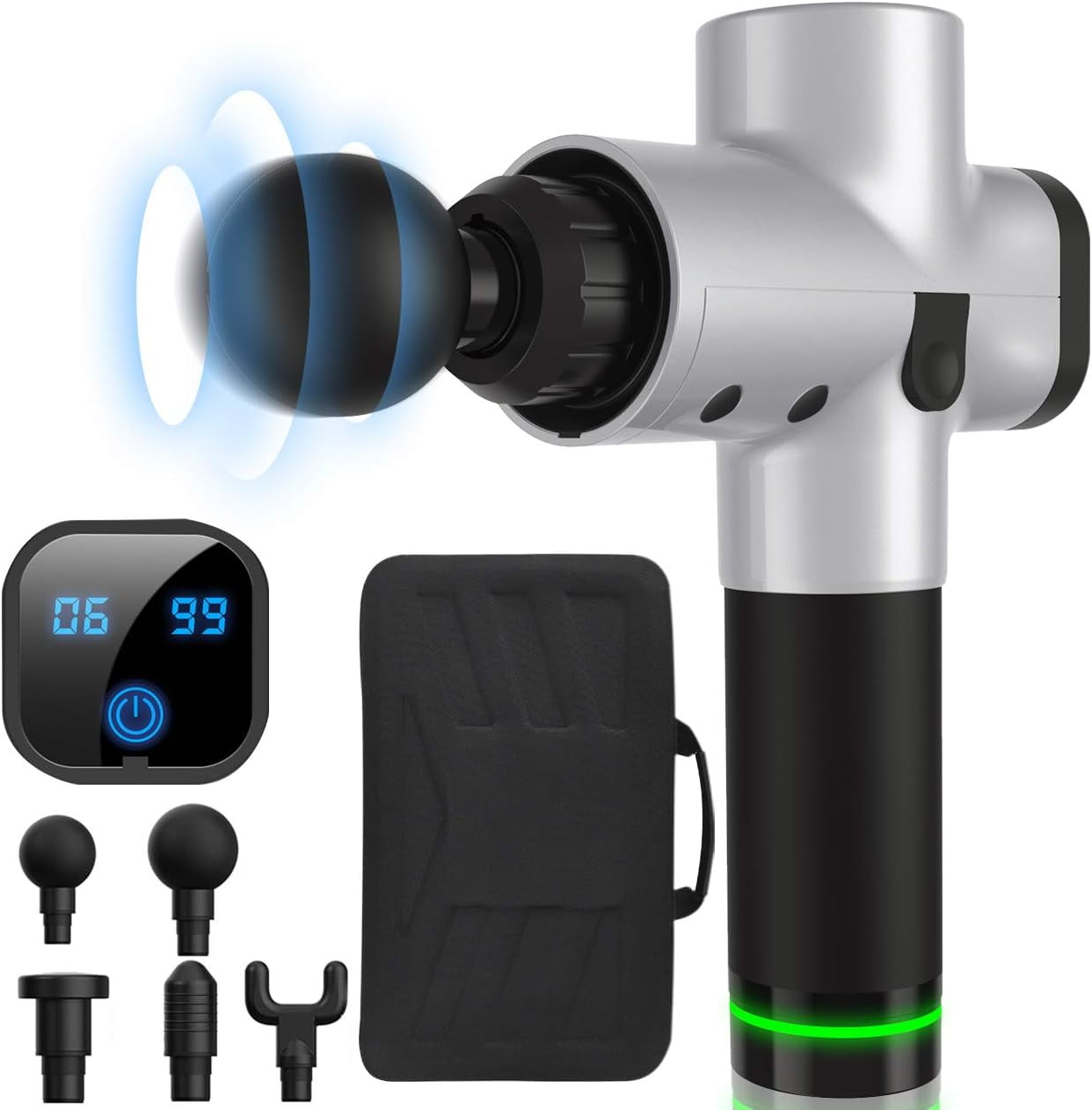 Mymomust Massage Gun, Deep Tissue Percussion Muscle Massager for Pain Relief, Portable Handheld Electric Body Massager with Super Quiet Brushless Motor, 6 Massage Heads and 6 Speed High-Intensity Vibr