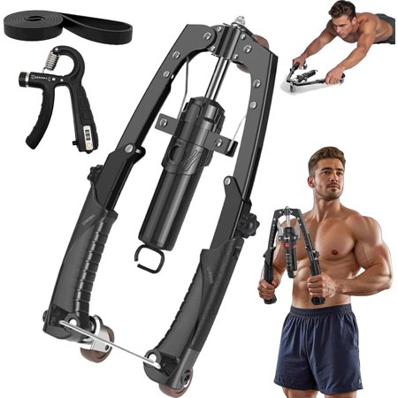 Mymus CoreFlex Twister Pro - 2026 Upgraded All-in-One Adjustable Hydraulic Power Chest Press Machine, Chest Expander & Forearm Strengthener, Ab Roller Wheel for Upper Body & ABS Fitness