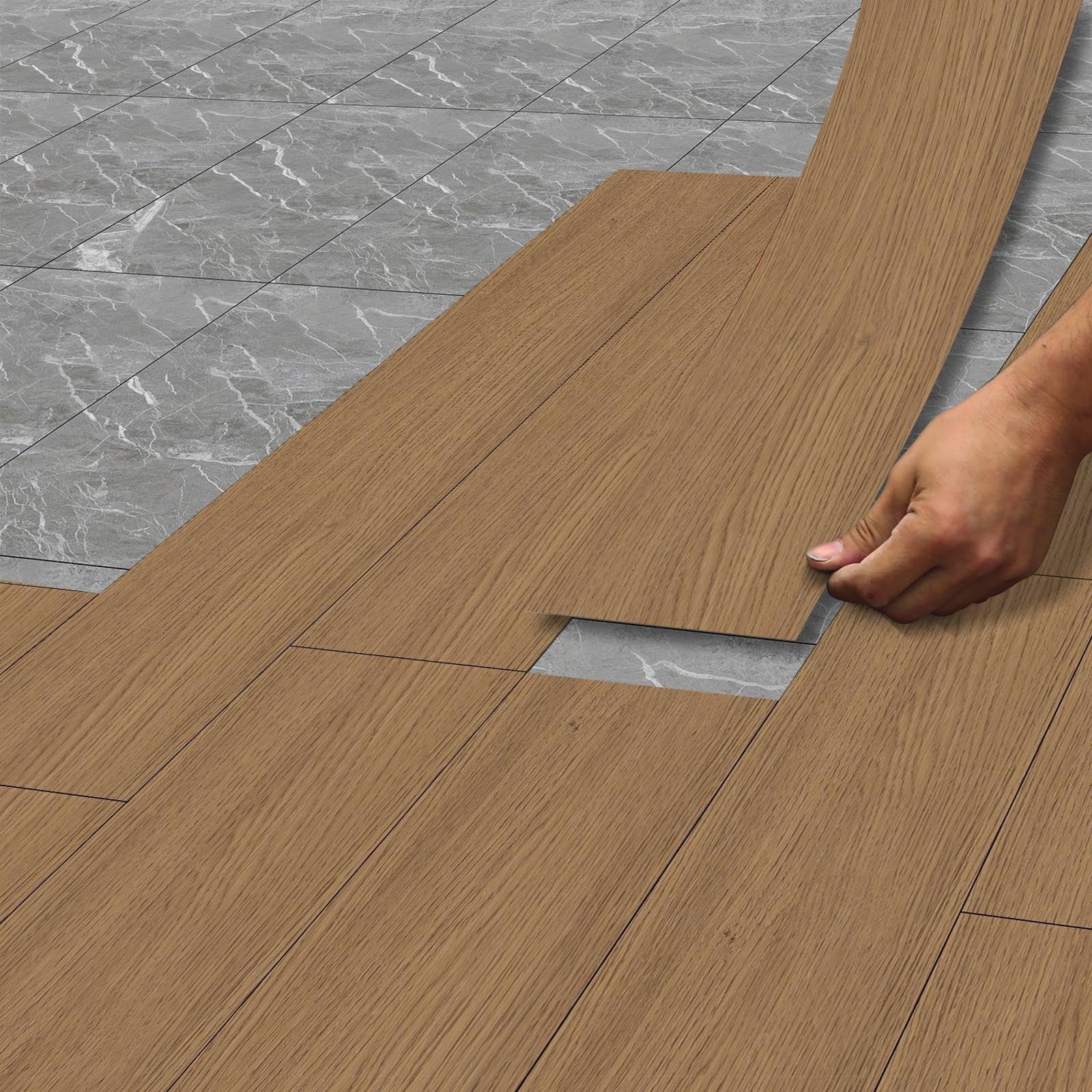 Mynkyll Wood Grain Floor Stickers Home Pvc Tile Stickers Self Adhesive