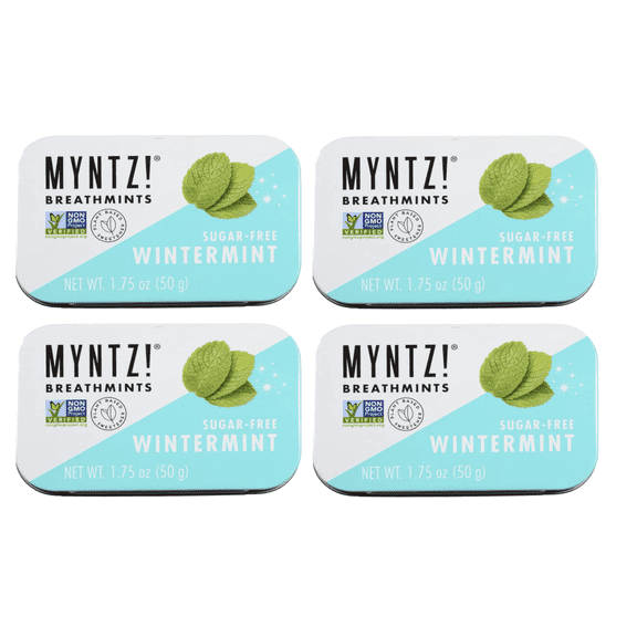 Myntz Sugar Free Mints in a Tin | Wintermint 4 Pack | Breath Mints for Bad Breath | Bulk Mints in a Tin | No Sugar, No Fat | Gluten Free