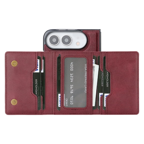 Mynvo Case for Apple iPhone Duo with Card Holder & Cash Slot, PU Leather Wallet Phone Anti-Fingerprint Shockproof Protective Full Body Cover for Women Men, Winered