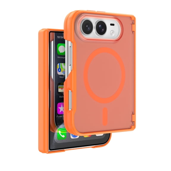 Mynvo Case for Apple iPhone Duo Compatible with Magsafe, Magnetic Foldable Phone Case with Hinge Protection, Translucent Back Cover Shockproof Corner Bumper Camera Protection, Orange