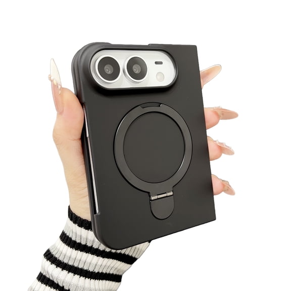 Mynvo Case for Apple iPhone Duo, Foldable Phone Cover with 360-Degree Rotating Ring Kickstand, Magnetic Charging Compatibility Raised Camera Protection, Black