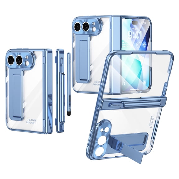 Mynvo Case for Apple iPhone Duo with Pen + Screen Protector + Camera Lens Cover, Magnetic Hinge Protection Hidden Kickstand, Full Body Protective Slim Cover for Apple iPhone Duo, Blue