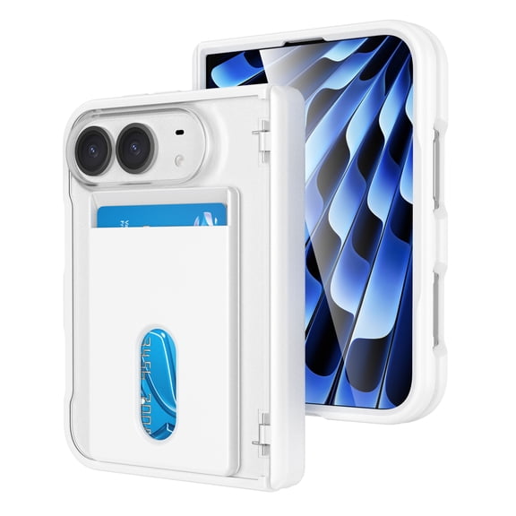 Mynvo Case for Apple iPhone Duo, Slim Hard PC Wallet Phone Case with Card Holder Slot Anti-Fingerprint Shockproof Frosted Protective Cover with Camera Protection, White