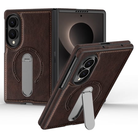 Mynvo Case for Samsung Galaxy Z Fold 8, Built-in Kickstand Support Wireless Charging Slim Lightweight Anti-Fingerprint Shockproof Protective Magnetic Back Cover for Women Men, Coffee