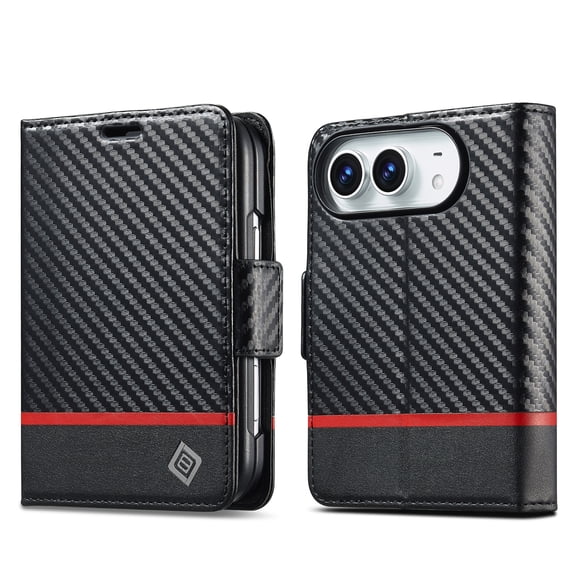 Mynvo Case for Apple iPhone Duo, Carbon Fiber Texture Wallet Flip Cover with Magnetic Closure, Slim Shockproof Protective Stand Phone Case, A