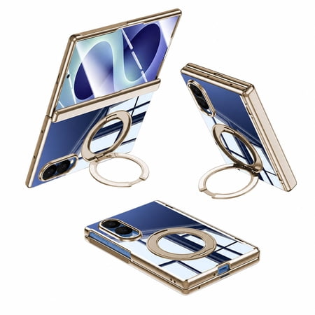 Mynvo Case for Samsung Galaxy Z Fold 8, Luxury Shockproof Case with Hinge Protection, Built-in HD Clear Screen Protector Magnetic Ring Kickstand