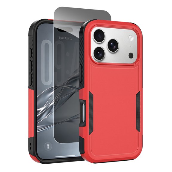Mynvo Case for iPhone 17 Pro Max with Privacy Screen Protector, Slim Lightweight Hard PC Protective Rugged Anti-Fingerprint Non-Slip Shockproof Back Cover for Women Men, Red