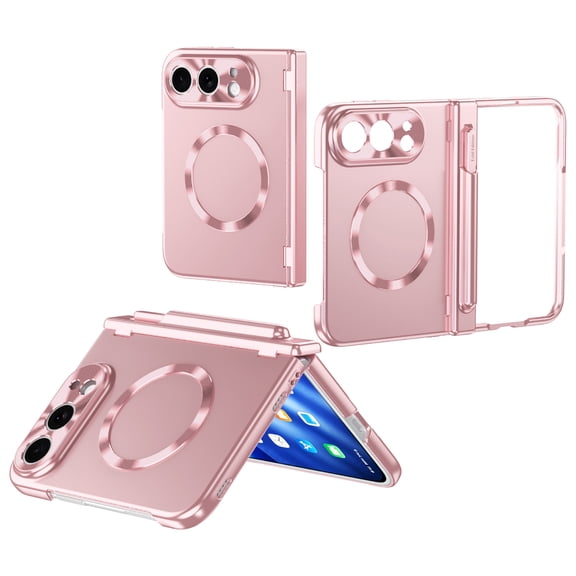 Mynvo Full Body Protective Case for Apple iPhone Duo with Screen Protector Stylus Pen & Holder, Magnetic Hinge Protection Hidden Kickstand Slim Cover Compatible with Magsafe, Pink