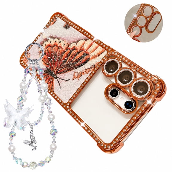 Mynvo Glitter Case for Samsung Galaxy S26 Ultra with Camera Lens Protector, Rhinestone Butterfly Phone Cover with Beaded Wrist Lanyard