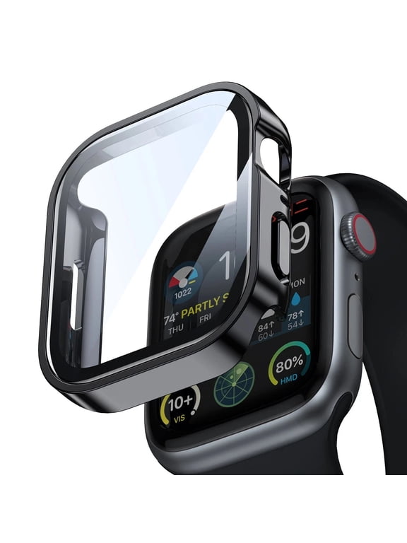 Hard PC Case for Apple Watch Series 12 42mm with Built-in Tempered Glass Screen Protector, Water Resistant Full Coverage Protective High Sensitivity Cover for iWatch Series 12 42mm, Black