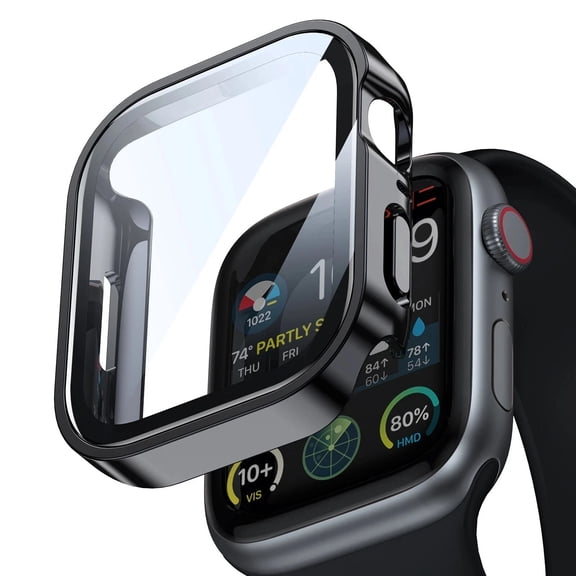 Mynvo Hard PC Case for Apple Watch Series 12 42mm with Built-in Tempered Glass Screen Protector, Water Resistant Full Coverage Protective High Sensitivity Cover for iWatch Series 12 42mm, Black