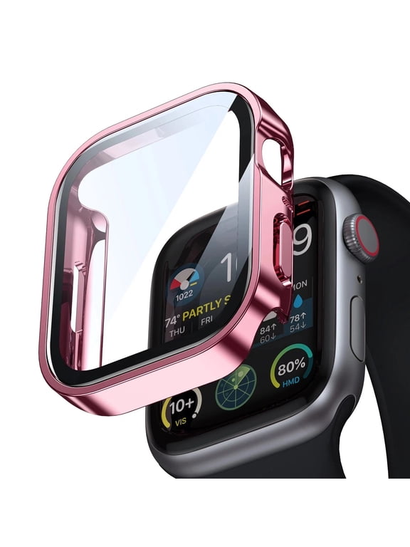 Hard PC Case for Apple Watch Series 12 46mm with Built-in Tempered Glass Screen Protector, Water Resistant Full Coverage Protective High Sensitivity Cover for iWatch Series 12 46mm, Pink
