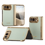 Mynvo Luxury PU Leather Case for Apple iPhone Duo with Built-in Screen Protector, Hinge Protection Electroplated Slim Full-Body Protective Cover, Anti-Fingerprint Houndstooth Design, Skyblue