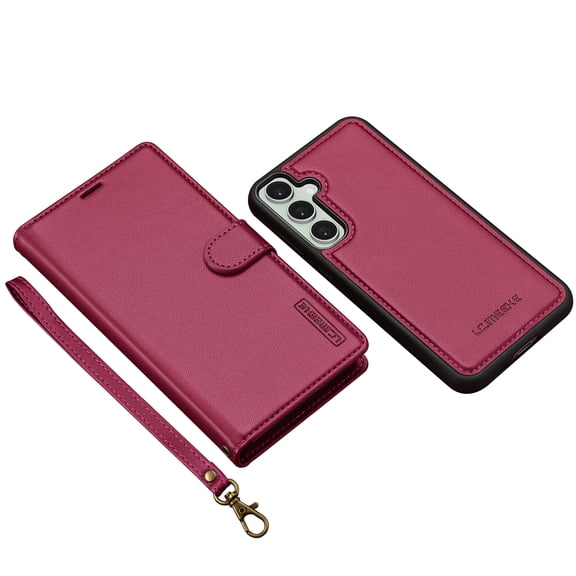 Mynvo for Samsung Galaxy S26 FE Case, 2-in-1 Detachable Magnetic Wallet Case with Card Holder, Compatible with MagSafe Kickstand Wrist Strap Premium PU Leather Folio Cover, Red