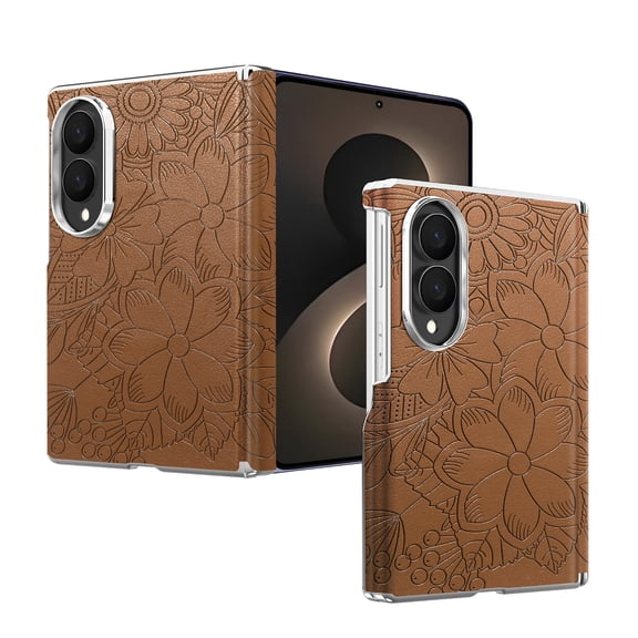 Mynvo for Samsung Galaxy Z Fold 8 Back Cover Case with Shock-Absorbent PU Leather and Hard PC Design, Support Wireless Charging Heat Dissipation Shockproof Bumper, Brown