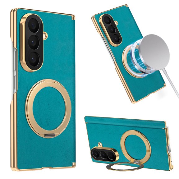 Mynvo for Samsung Galaxy Z Fold 8 Ultra Back Cover Case with Kickstand & Magnetic Wireless Charging, Heat Dissipation Rugged Non-Slip Anti-Fingerprint Shockproof Magnetic Back Cover, Lakeblue