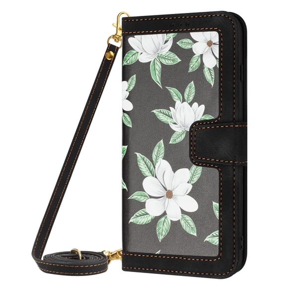 Mynvo Wallet Case for Apple iPhone 18 Pro Max, Floral Folio Phone Cover with Card Slots, ID Window, Kickstand, Magnetic Closure and Detachable Straps, Black
