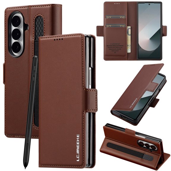 Mynvo Wallet Case for Samsung Galaxy Z Fold 7, PU Leather Folio Cover with 2 Card Slots, Cash Pocket, Magnetic Closure and Kickstand Protective Anti-Scratch Case, Brown