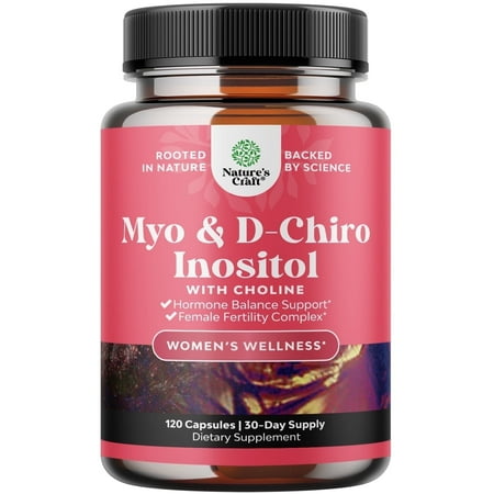 Natures Craft Myo & D-Chiro Inositol Capsules w/ Choline, Women’s Hormone Balance Supplement, 120 Count