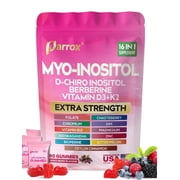 Parrox Myo-Inositol & D-Chiro Inositol Gummies with Berberine, Vitamins D3 K2 B12, Folate, Zinc, Magnesium, Ashwagandha, Chasteberry, BioPerine & DIM   16-in-1 Mixed Berry Supplement   90 Gummies