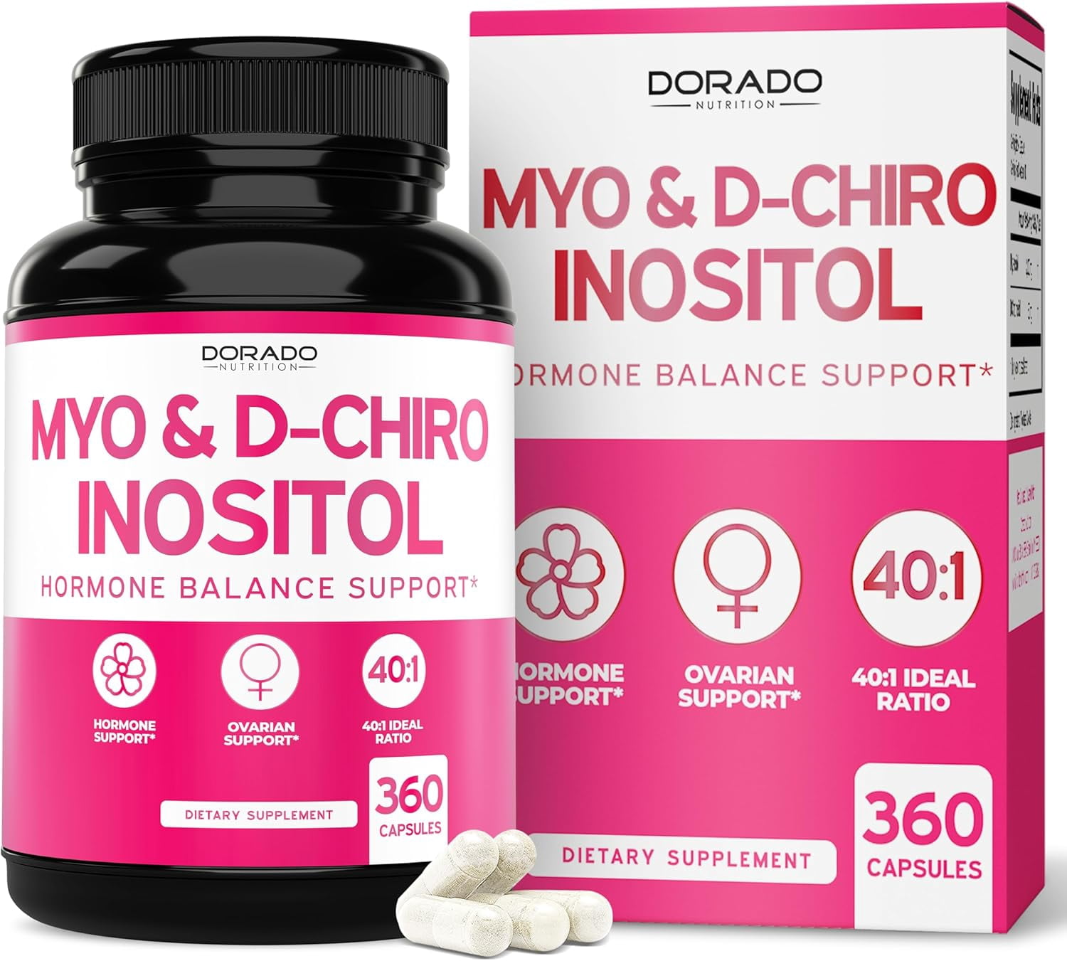 Myo-Inositol & D-Chiro Inositol Supplement For Women (360 Capsules, 2050mg Per Serving Ideal 40:1 Ratio Myo Inositol) Hormone Balance for Women - Third Party Tested, Vegan Safe - 360 Count