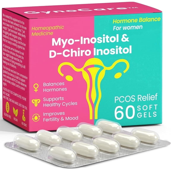 Myo-Inositol & D-Chiro Inositol Supplement for Women | PCOS Supplements for Hormone Balance for Women & Fertility Support | | Supports Ovarian Health, Irregular Cycles, PMS | 60 Softgels