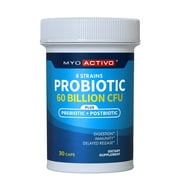 MyoActivo 60 Billion CFU Probiotic - Unique Tri-Blend w/ 8 Probiotic Strains, Prebiotics & Postbiotics - For Digestive & Immune Support - Delayed Release - Shelf Stable - Non-GMO, Gluten Free - 30 Ct