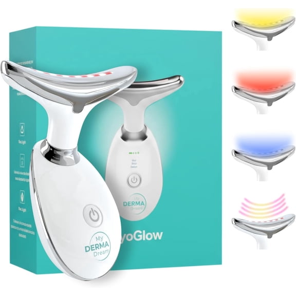 MyoGlow by MDD | Neck, Face, Arms, and Legs Skin Tightening and Lifting Lymphatic Drainage Massager Tool | Uses LED Light, Sonic Vibration, Thermal Activation