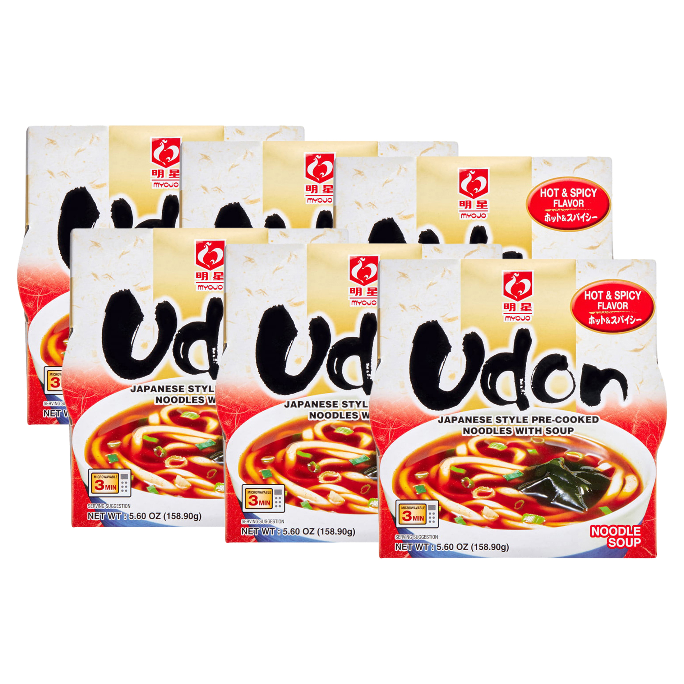 (6 pack) Myojo Udon Hot & Spicy Flavor Noodle Soup, 5.6 oz