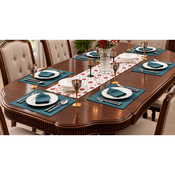 Myoon Forest Green & Natural Table Linen Set of 13