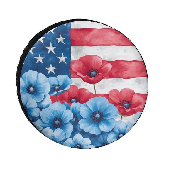 Myosotis Poppy Memorial Day Camping Spare Tire Cover American Flag Brave Wheel Tire Covers for Travel Trailers Protectors Weatherproof Dust-Proof for Fit for SUV Truck Travel Trailer 12inch