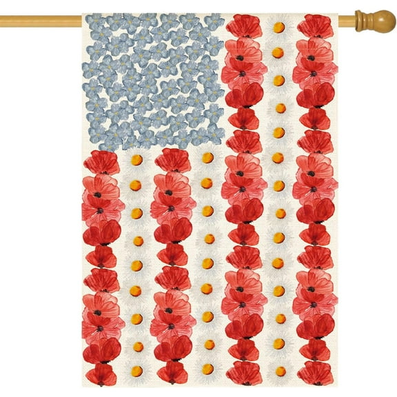 Myosotis Poppy Memorial Day House Flag 28x40 Inch Double Sided Outside, Patriotic American Flag Yard Outdoor Decoration