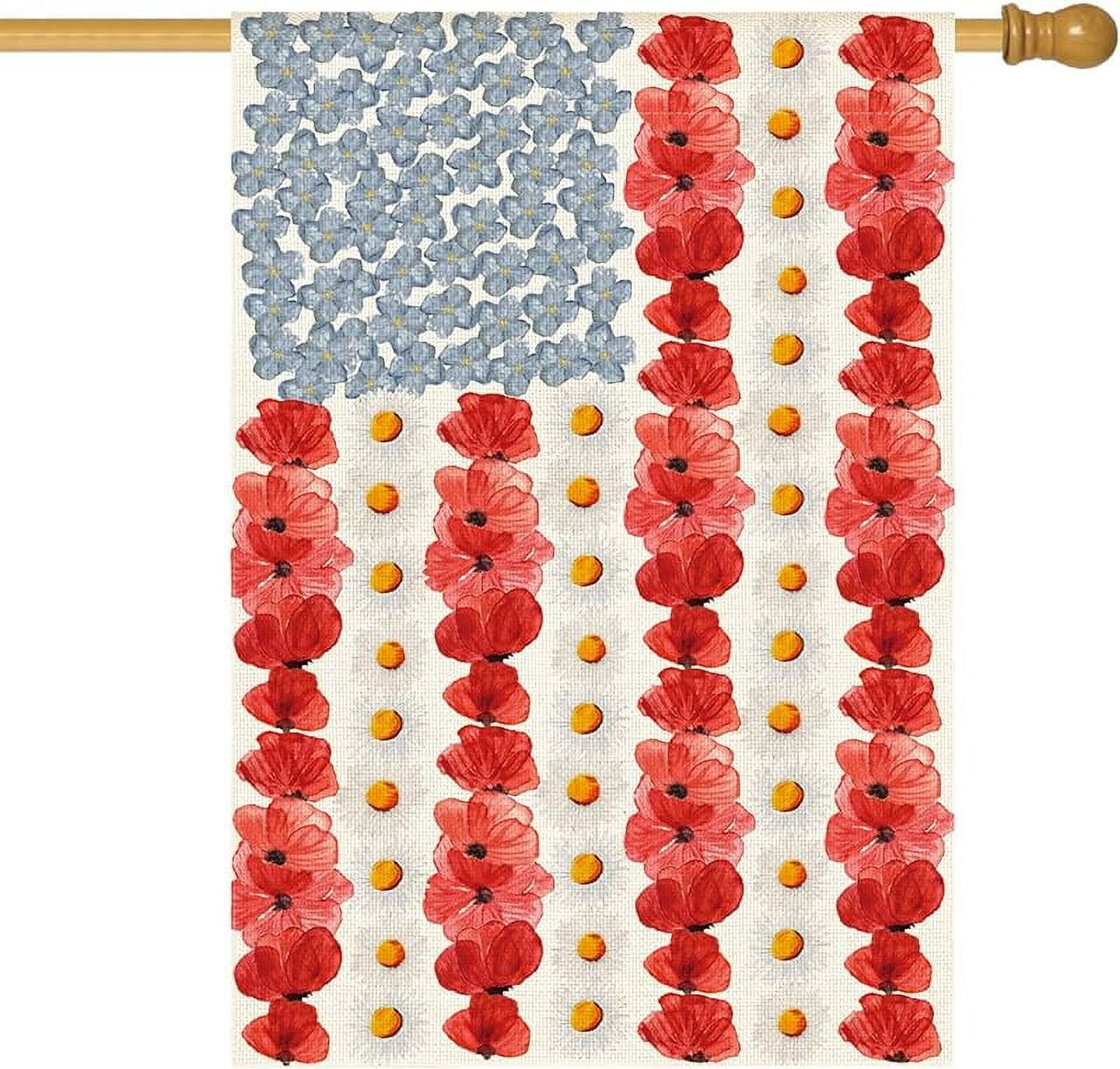 Myosotis Poppy Memorial Day House Flag 3x5 FT Double Sided Outside, Patriotic American Flag Yard Outdoor Decoration