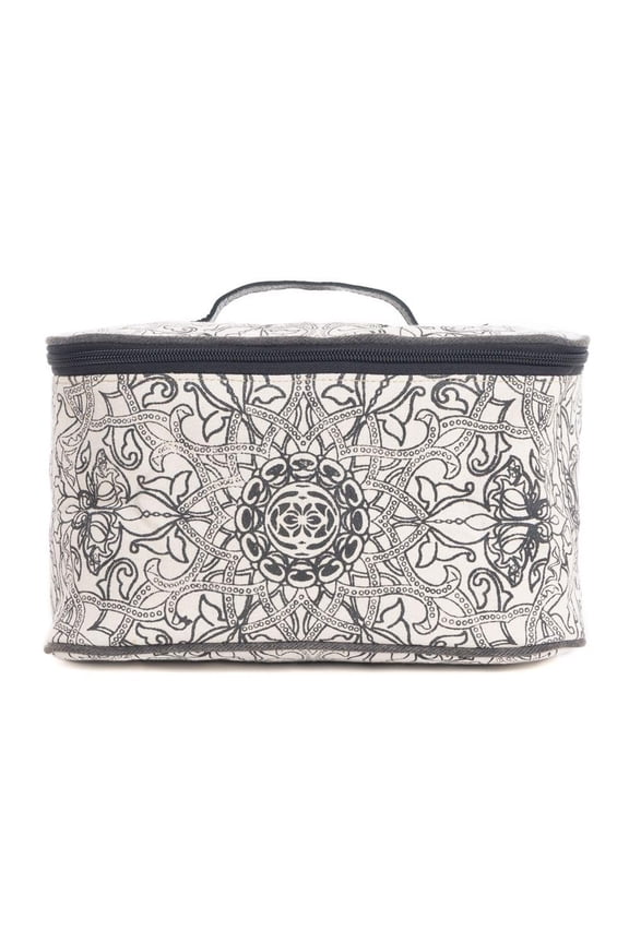 Makeup Bag for Women - Upcycled Western Canvas and Leather Cosmetic Toiletry Bag White